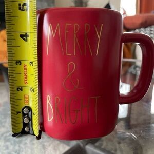 Red Rae Dunn Mug with Gold 'Merry & Bright' Text